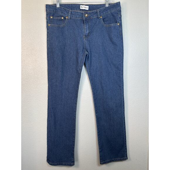 Mlle Penelope Denim - Mlle Penelope Jeans Womens Size 14 Blue Denim Rhinestone Mid Rise Straight Ankle